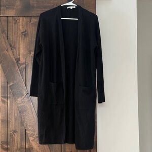 White + Warren Black Open Front Cardigan